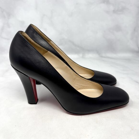 NEW Christian Louboutin Vintage Squared Toe Block Heel Pumps Black Classic 40.5 - Picture 3 of 14